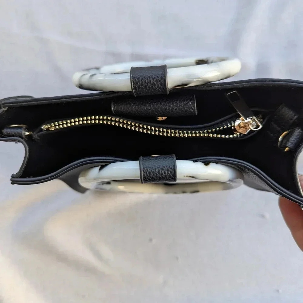 Tortoise Shell Handle Clutch Wristlet Handbag Bla… - image 3